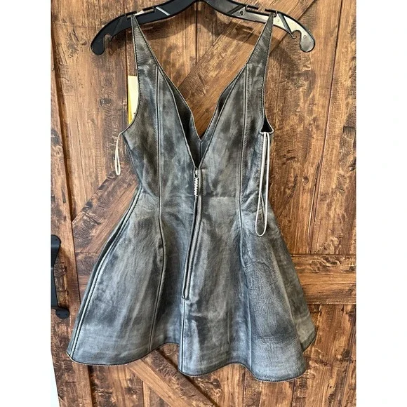 Marni Women's 40 Calf Leather Flared Mini Dress Lined Grey Washed Gorgeous - New - Picture 8 of 16